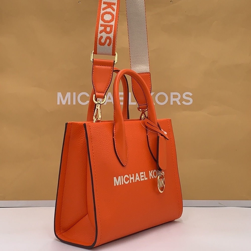 Michael Kors Mirella Small Pebbled Leather Crossbody Top Zip XBODY Bag Poppy NWT - Picture 5 of 15